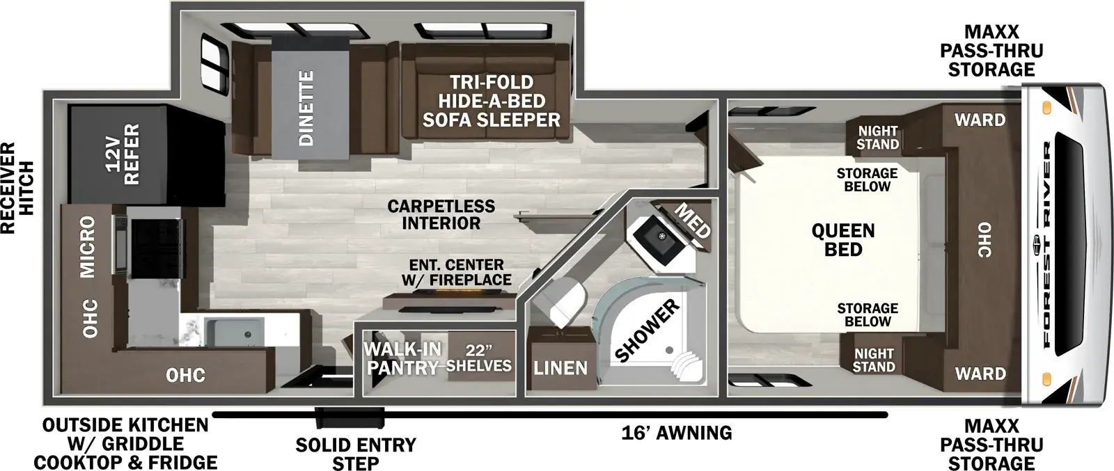 Floorplan diagram for 2026 Wildcat Travel Trailers 251CHEF