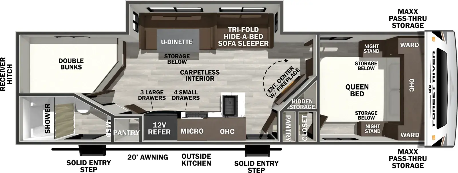 Floorplan diagram for 2026 Wildcat Travel Trailers 261DBEDS