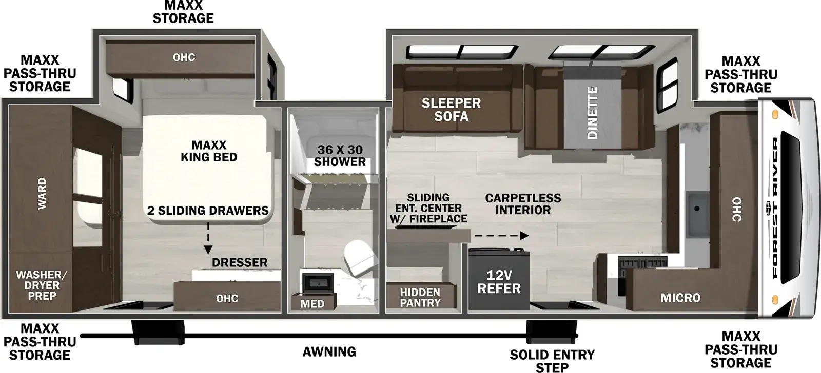 Floorplan diagram for 2026 Wildcat Travel Trailers 277FKX