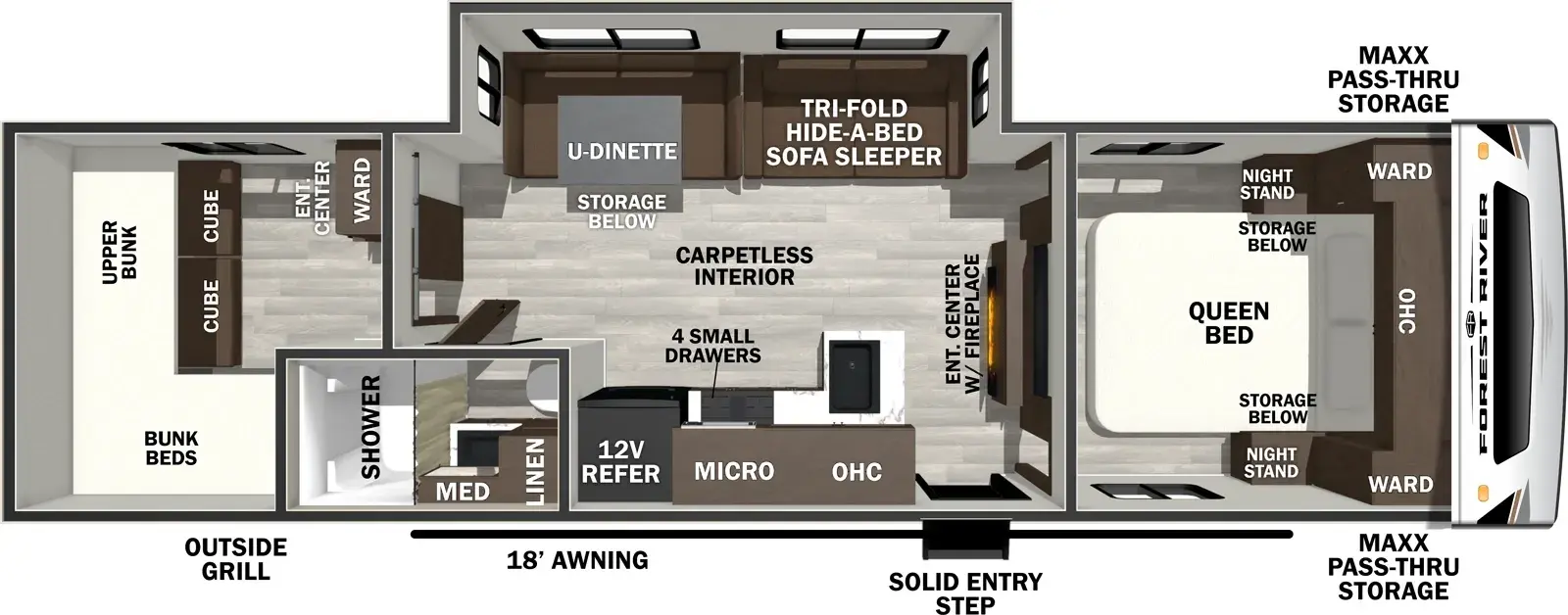 Floorplan diagram for 2026 Wildcat Travel Trailers 281QBEDS