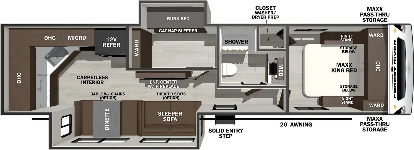 Floorplan diagram for 2026 Wildcat Travel Trailers 305MBX