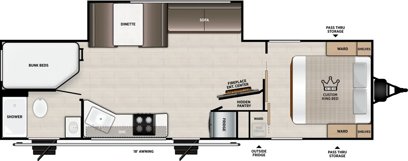 Floorplan diagram for 2027 Wildwood 26DBHD