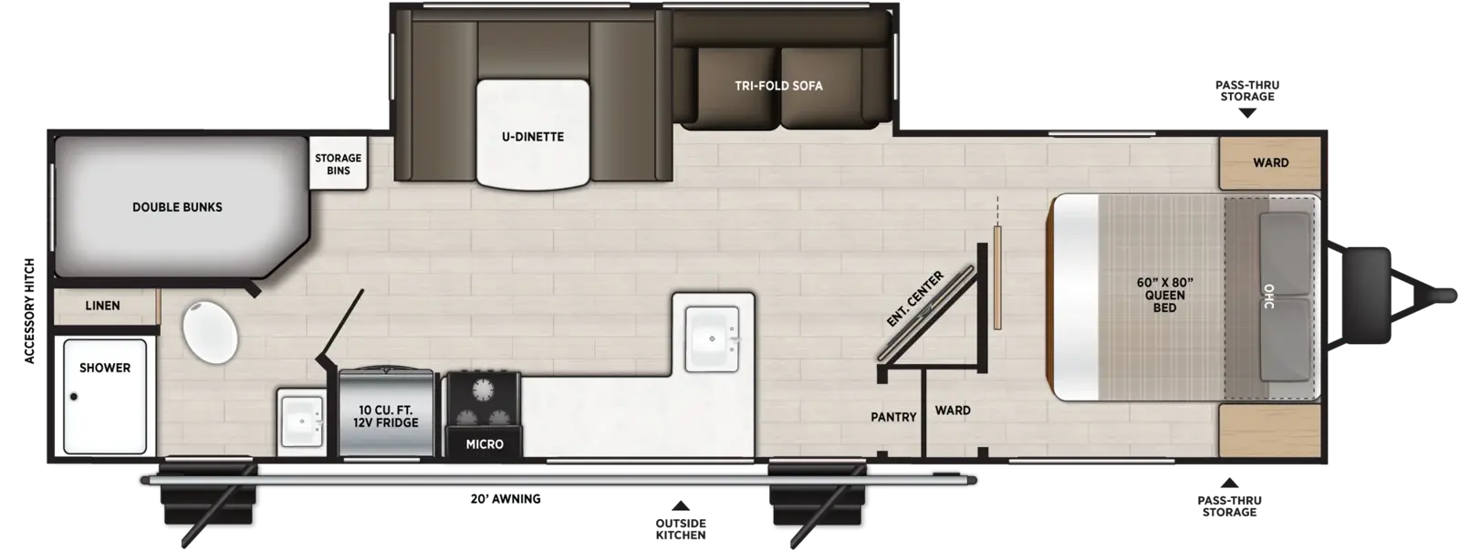Floorplan diagram for 2027 Wildwood Heritage Glen Travel Trailers 25BHHL