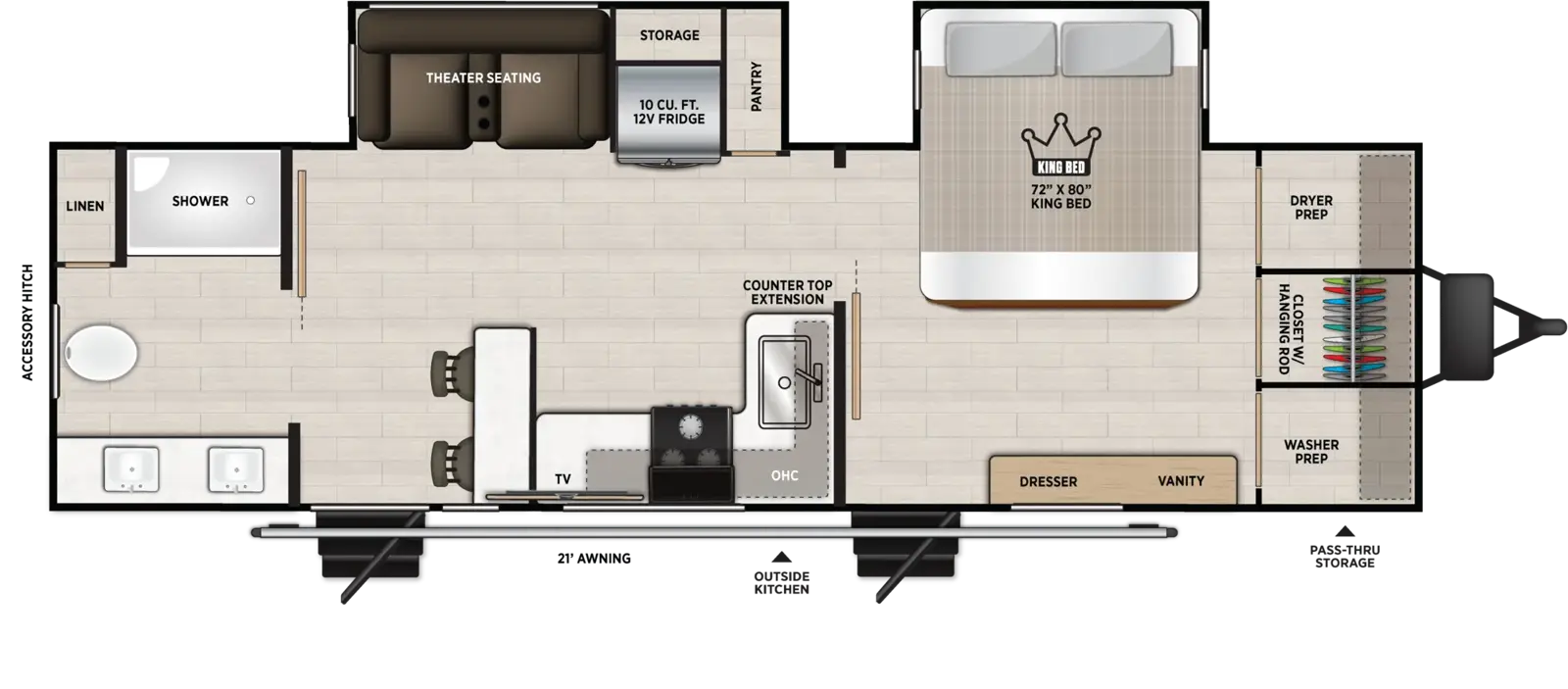 Floorplan diagram for 2027 Wildwood Heritage Glen Travel Trailers 265BSRB