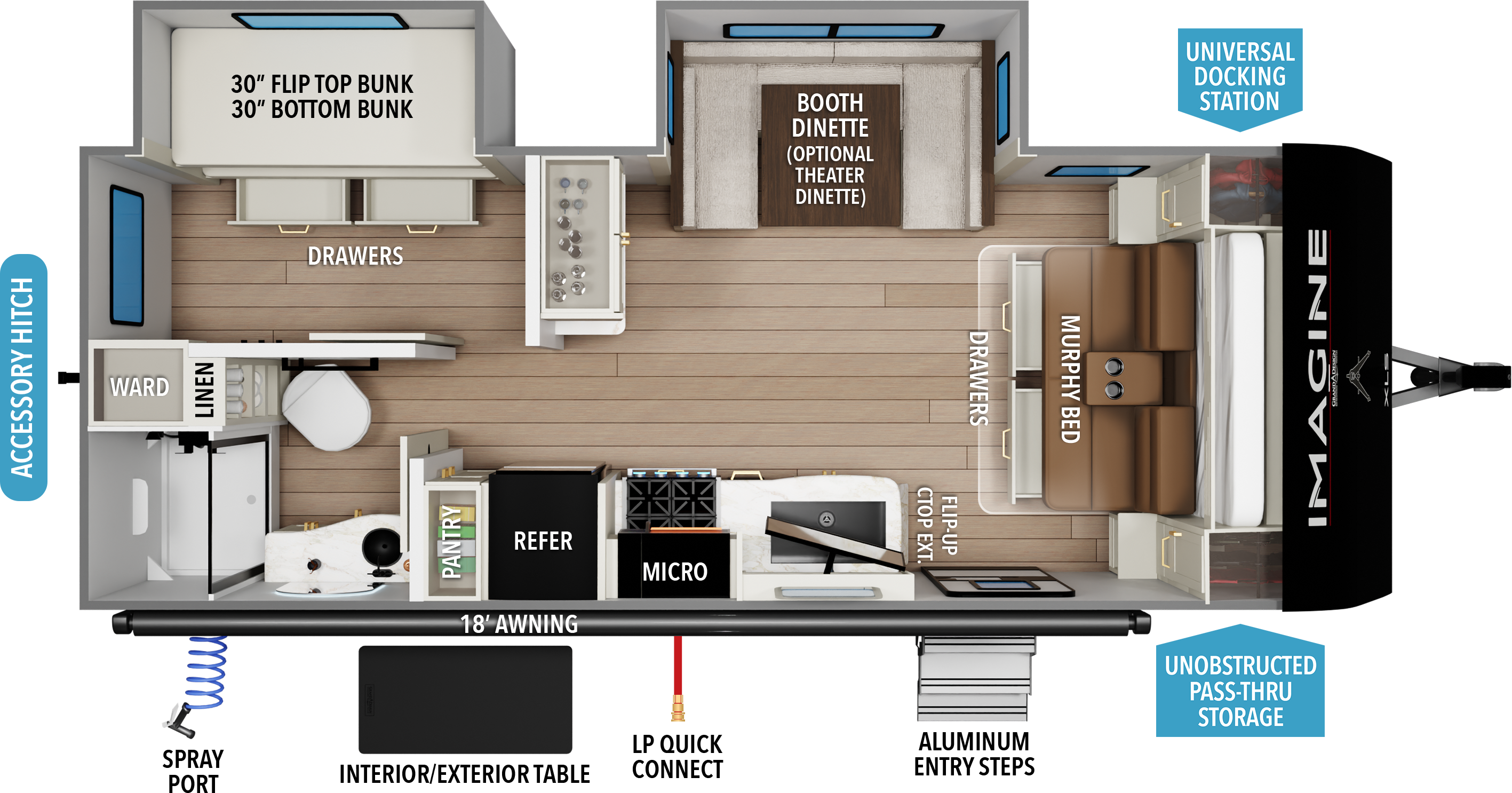 Floorplan diagram for 2027 Grand Design Imagine XLS 22bhe