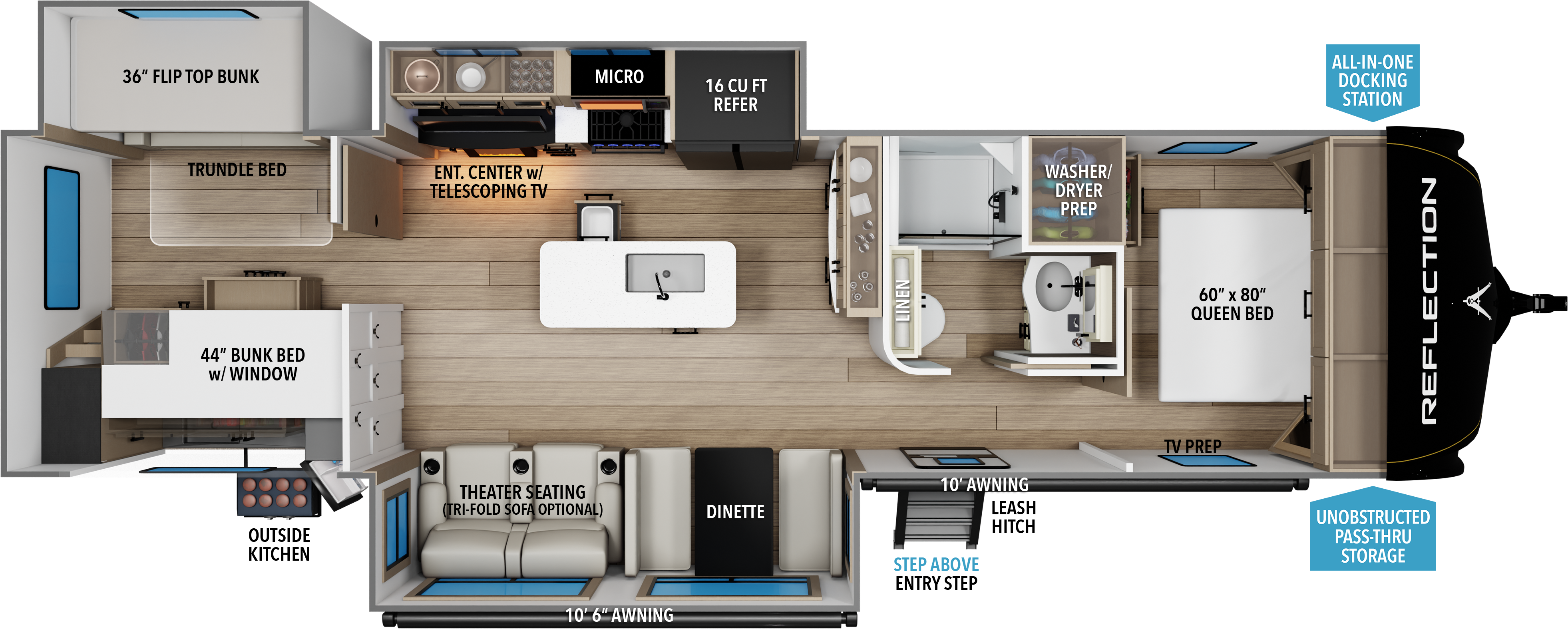 Floorplan diagram for 2027 Grand Design Reflection 342bhts
