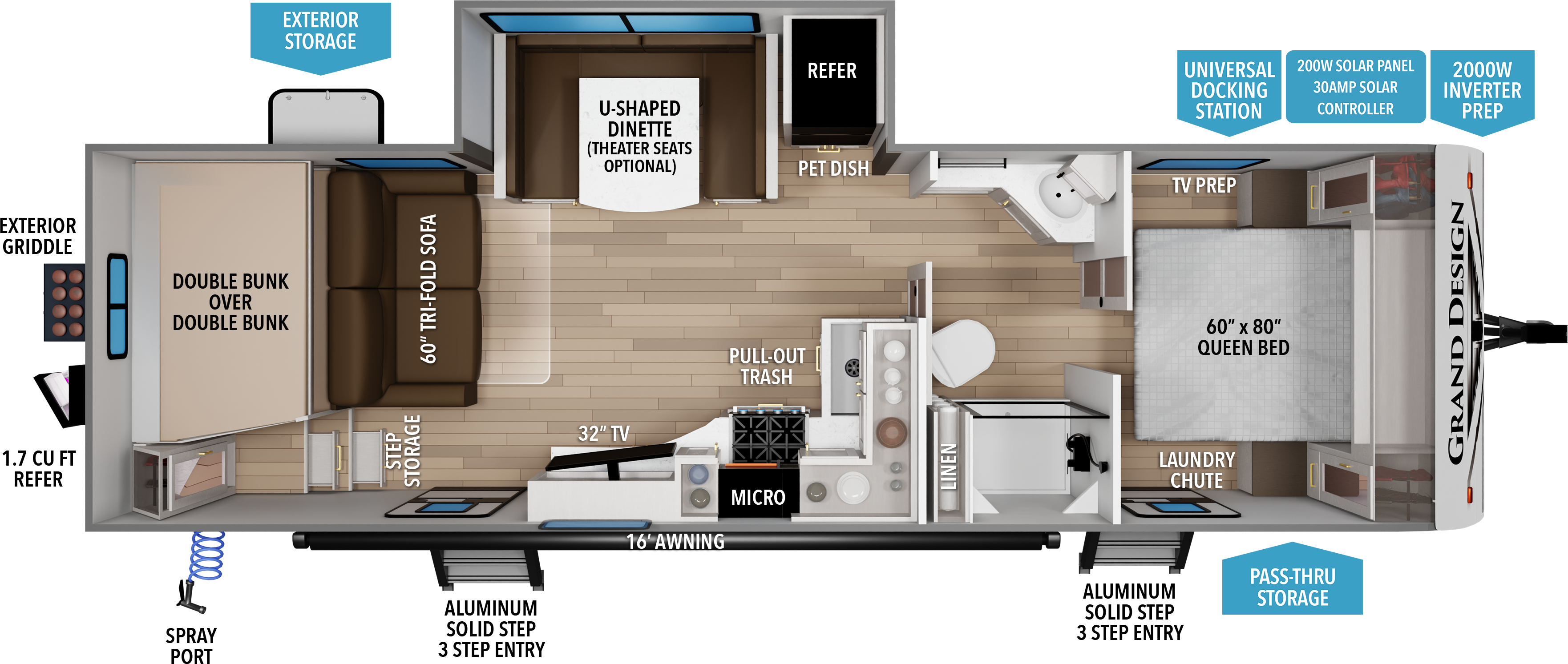 Floorplan diagram for 2027 Grand Design Transcend 265bht
