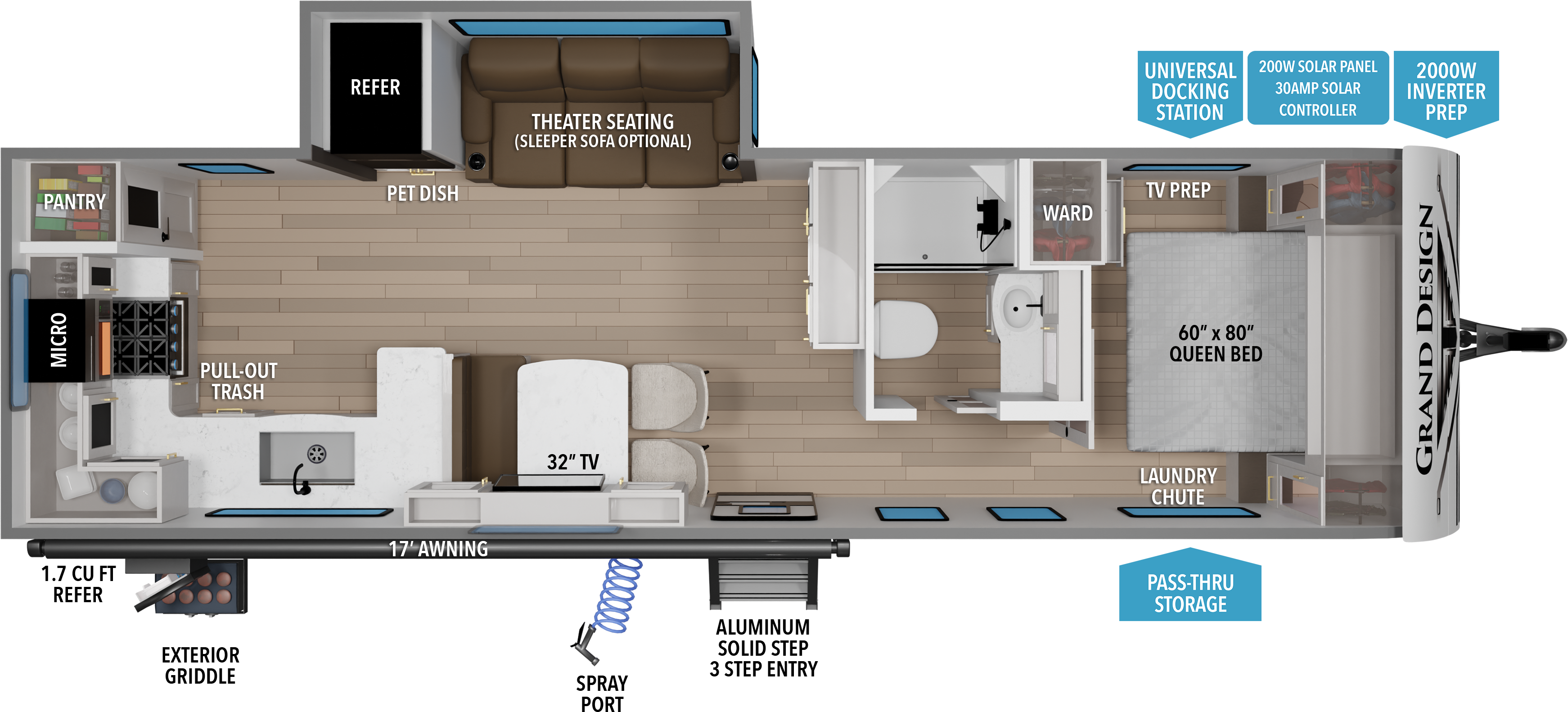 Floorplan diagram for 2027 Grand Design Transcend 285rkt