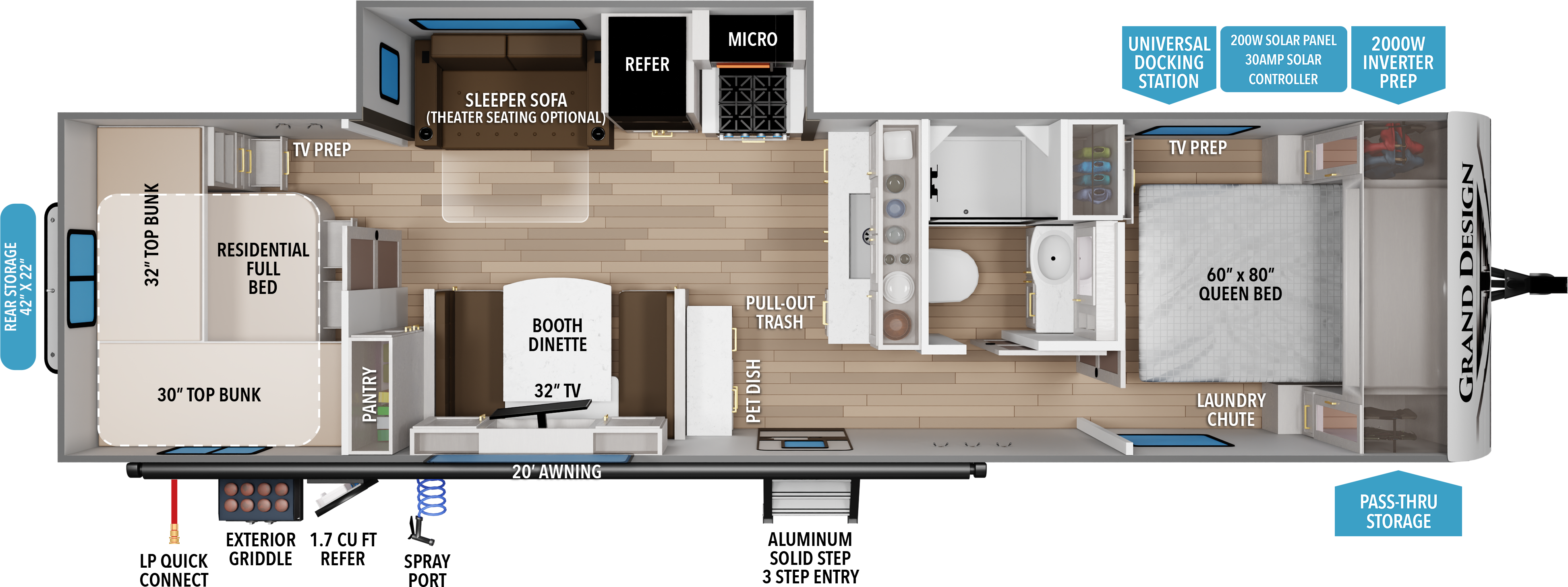 Floorplan diagram for 2027 Grand Design Transcend 295qbt