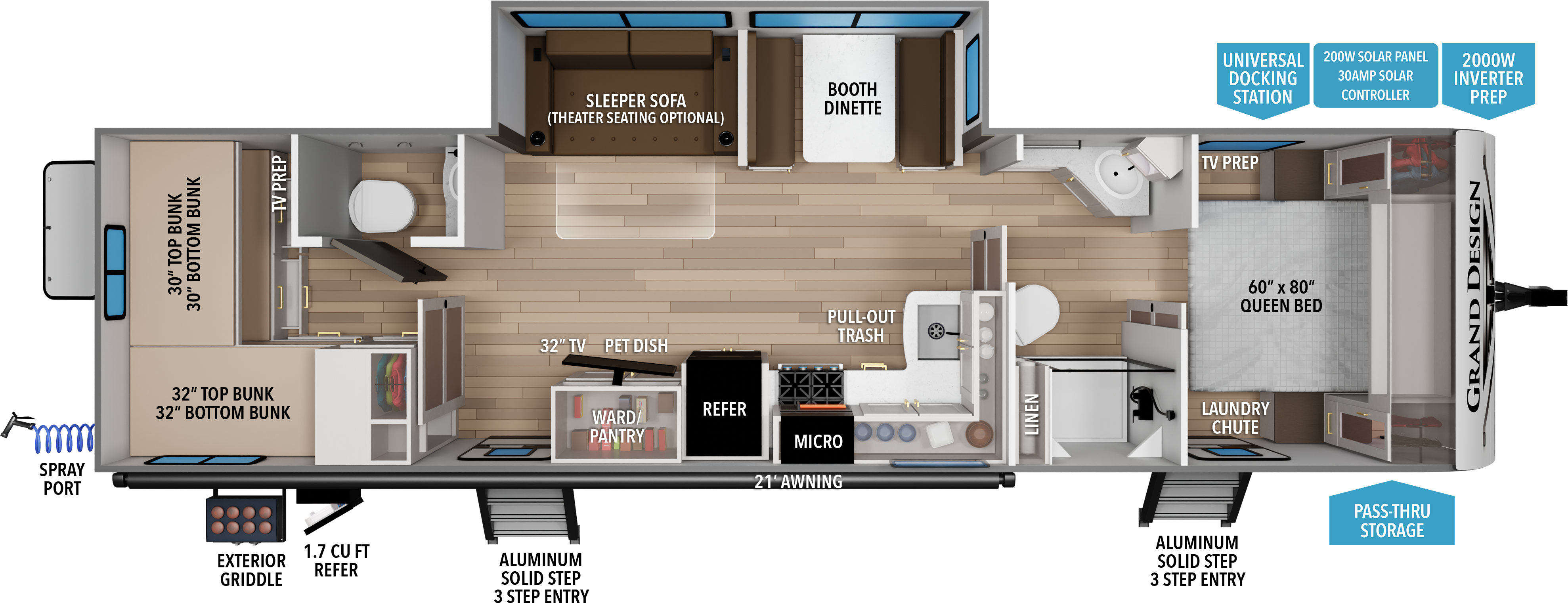 Floorplan diagram for 2027 Grand Design Transcend 305bht