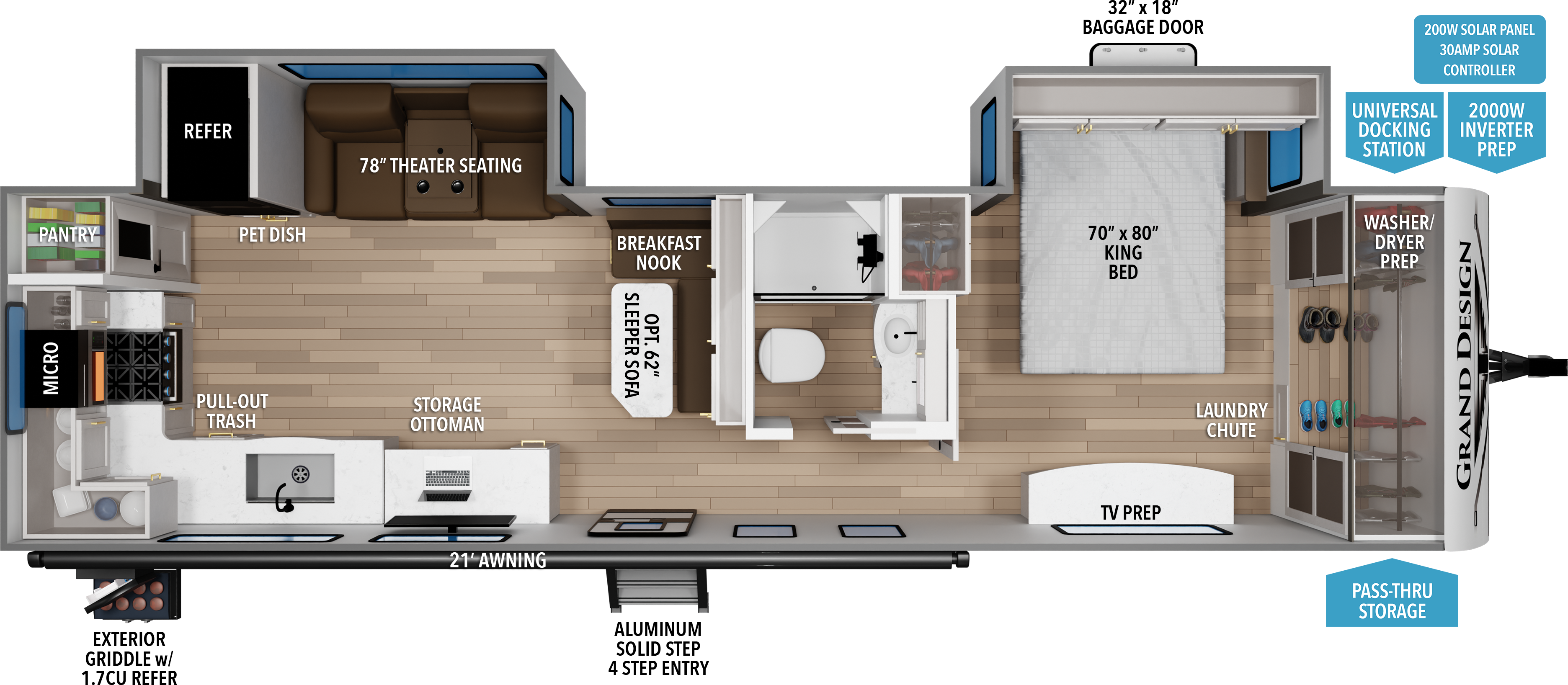 Floorplan diagram for 2027 Grand Design Transcend 315rkt