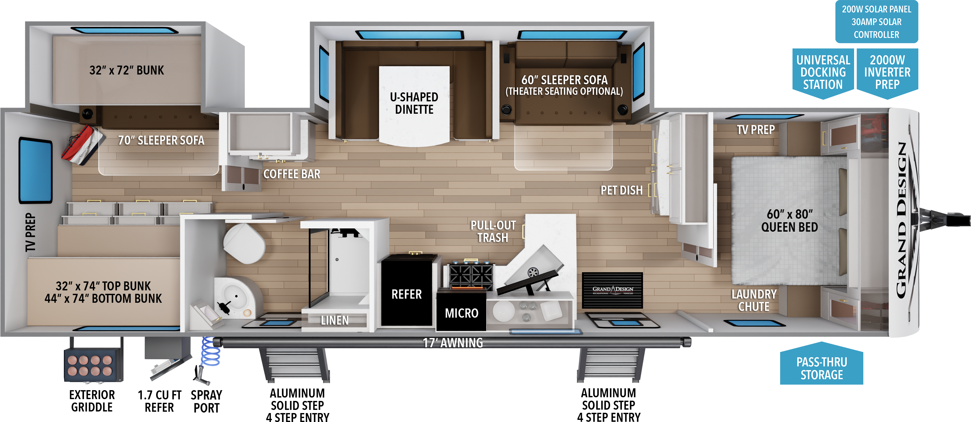 Floorplan diagram for 2027 Grand Design Transcend 325bht