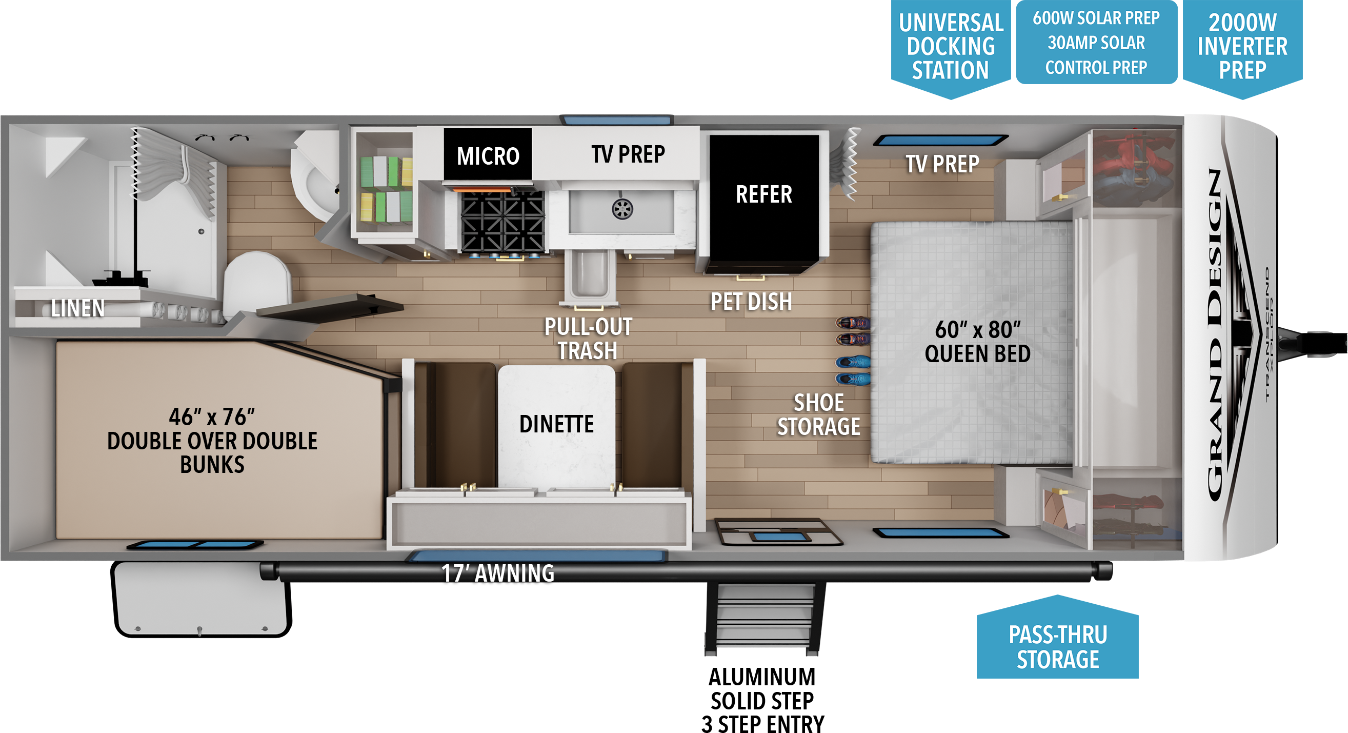 Floorplan diagram for 2027 Grand Design Transcend Xplor 19bhx
