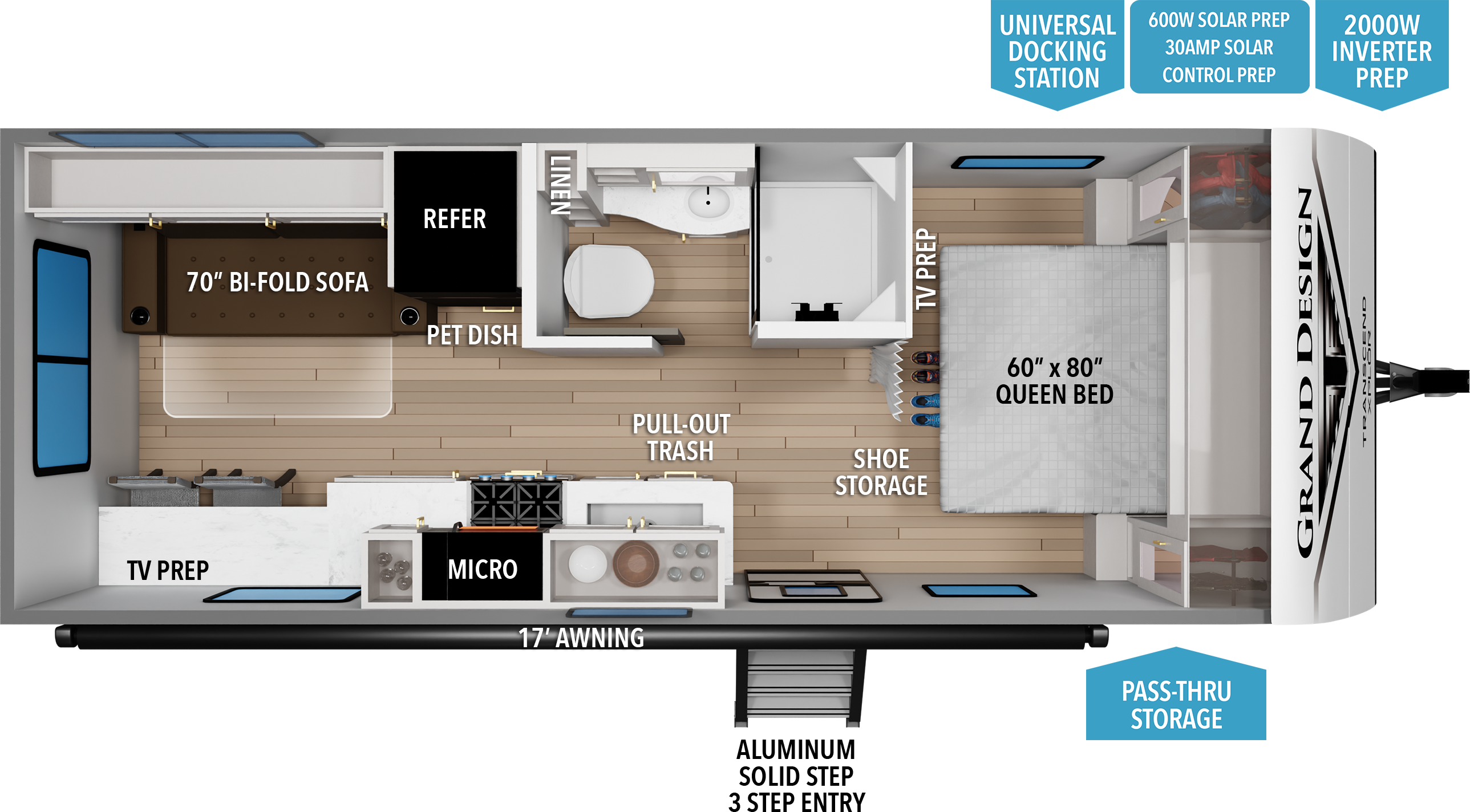 Floorplan diagram for 2027 Grand Design Transcend Xplor 21rlx