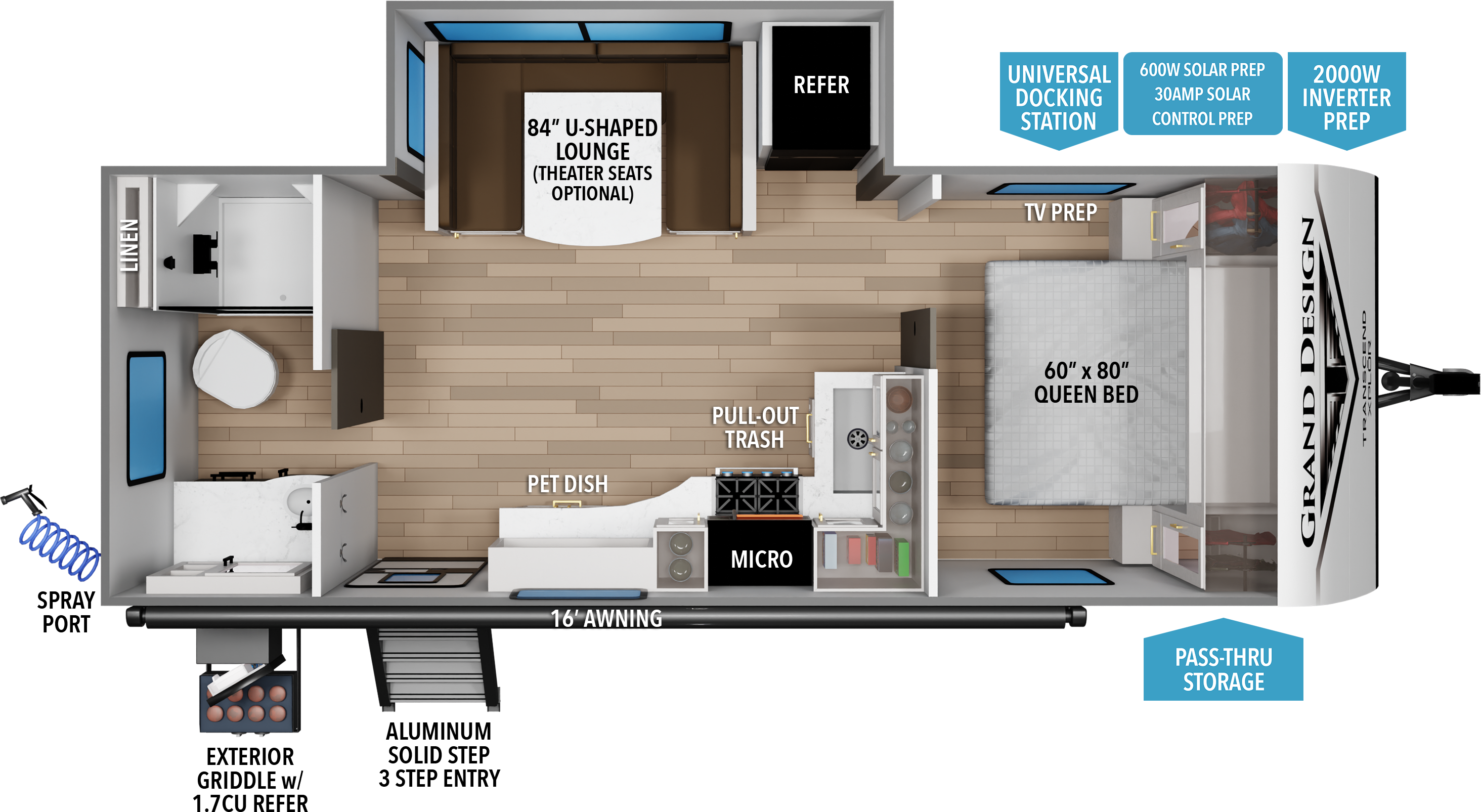 Floorplan diagram for 2027 Grand Design Transcend Xplor 22rbx