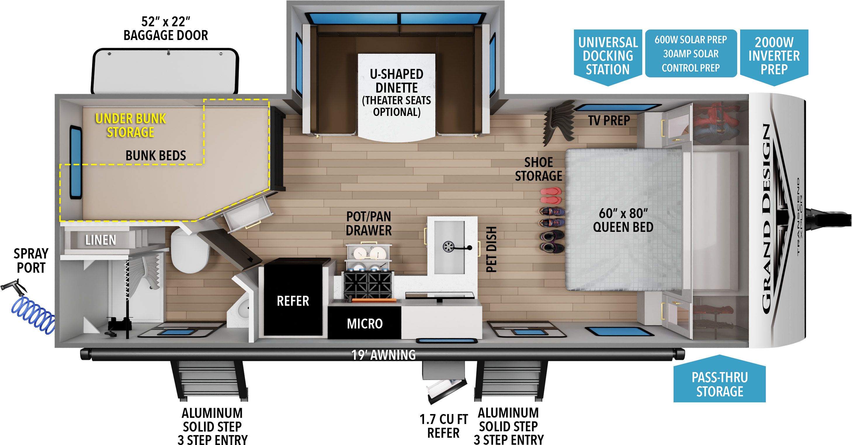 Floorplan diagram for 2027 Grand Design Transcend Xplor 23bhx