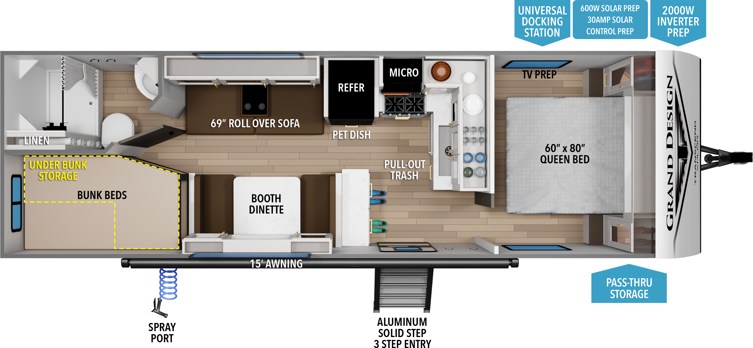 Floorplan diagram for 2027 Grand Design Transcend Xplor 24bhx