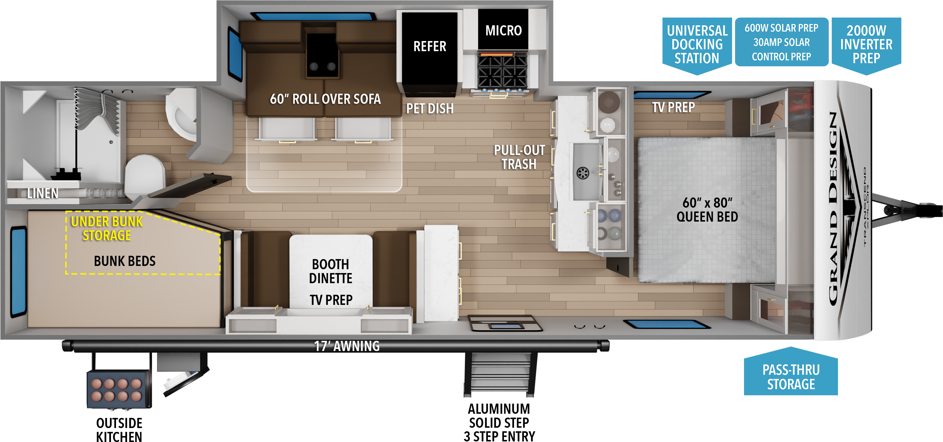 Floorplan diagram for 2027 Grand Design Transcend Xplor 26bhx