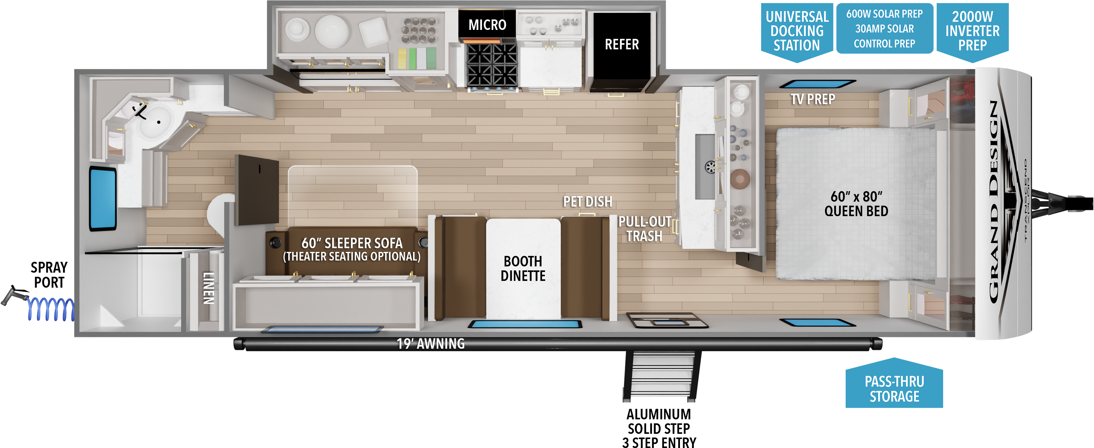 Floorplan diagram for 2027 Grand Design Transcend Xplor 26rbx