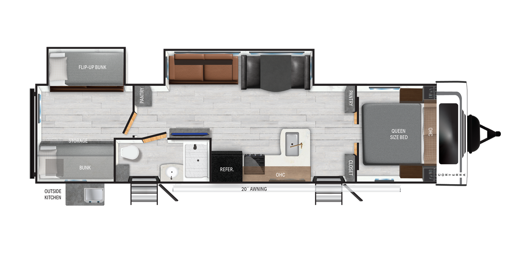 Floorplan diagram for 2025 Heartland Corterra Travel Trailer 33.3BH