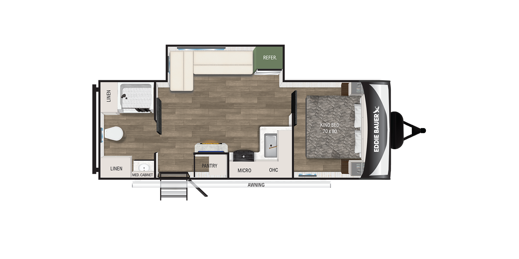 Floorplan diagram for 2025 Heartland Eddie Bauer Travel Trailer 2300RB