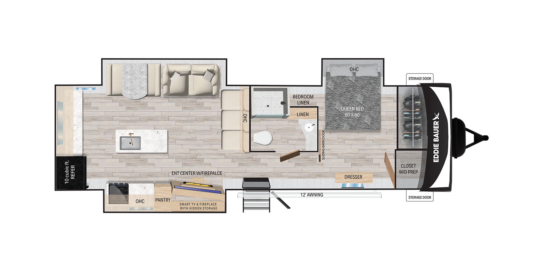 Floorplan diagram for 2025 Heartland Eddie Bauer Travel Trailer 32MKS