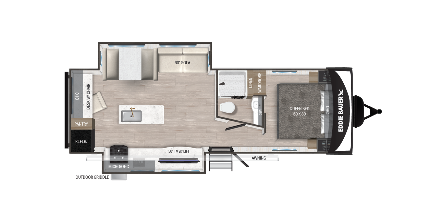Floorplan diagram for 2025 Heartland Eddie Bauer Travel Trailer EBL 2600RK