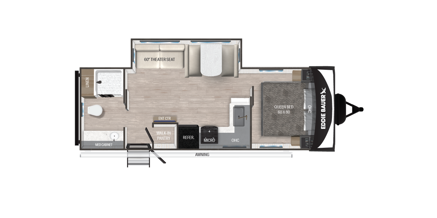 Floorplan diagram for 2025 Heartland Eddie Bauer Travel Trailer EBL 2610RB
