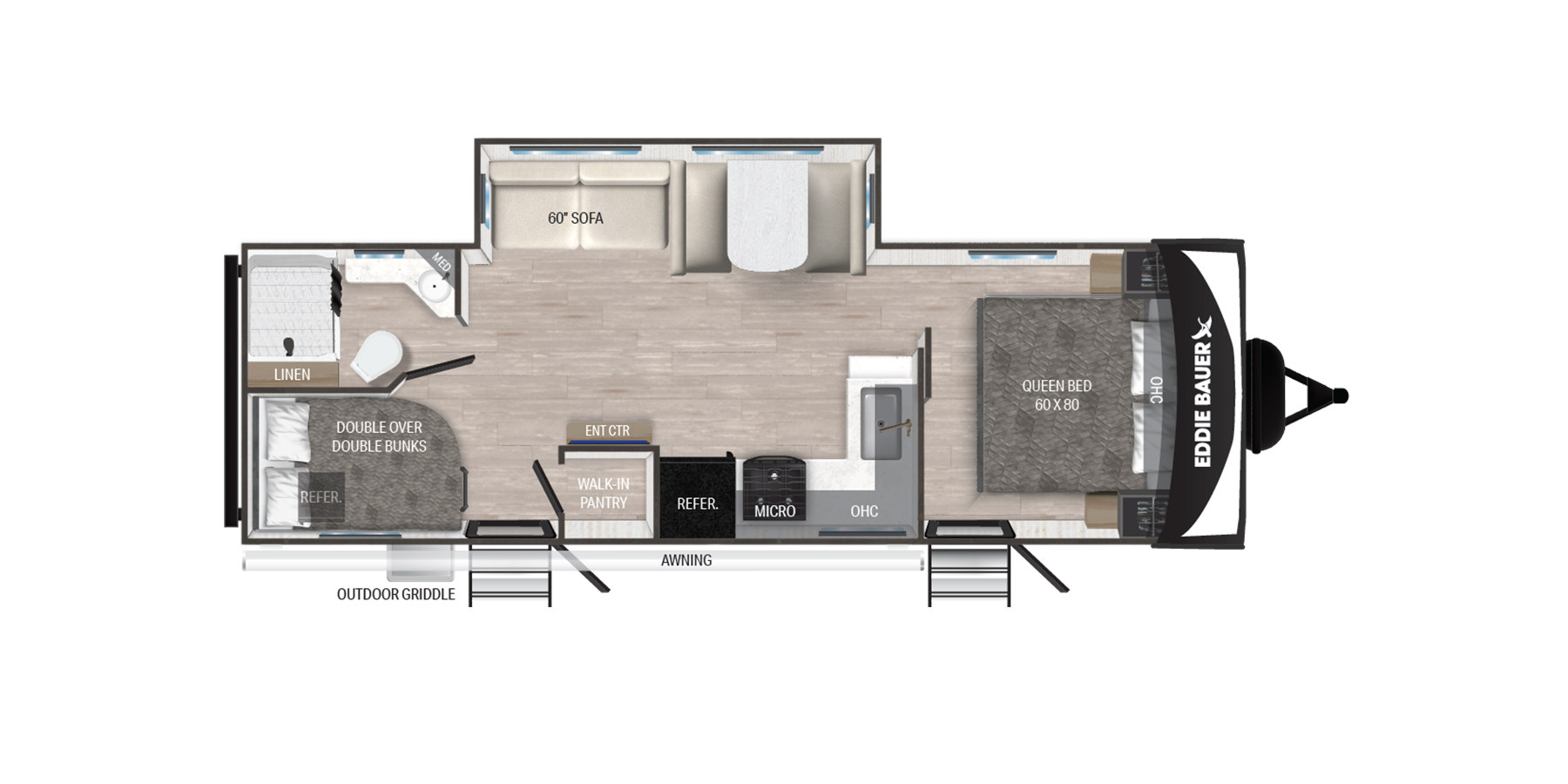 Floorplan diagram for 2025 Heartland Eddie Bauer Travel Trailer EBL 2800BH