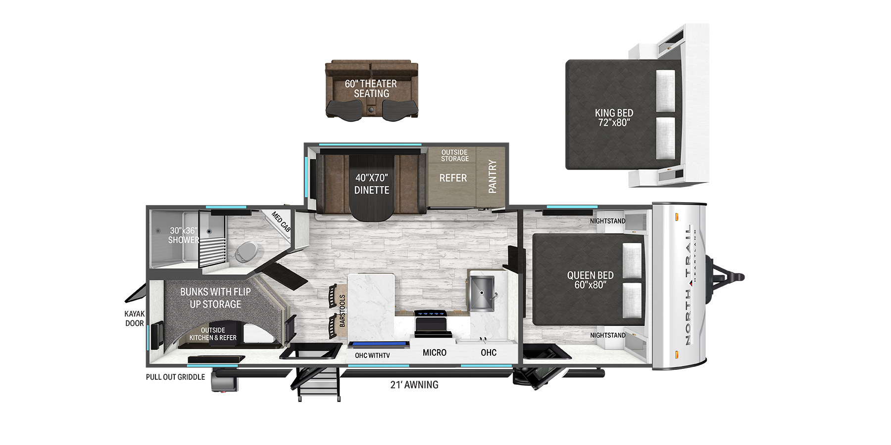 Floorplan diagram for 2027 Heartland North Trail 250BH