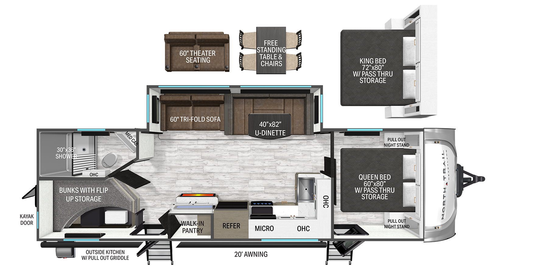 Floorplan diagram for 2027 Heartland North Trail 260DB