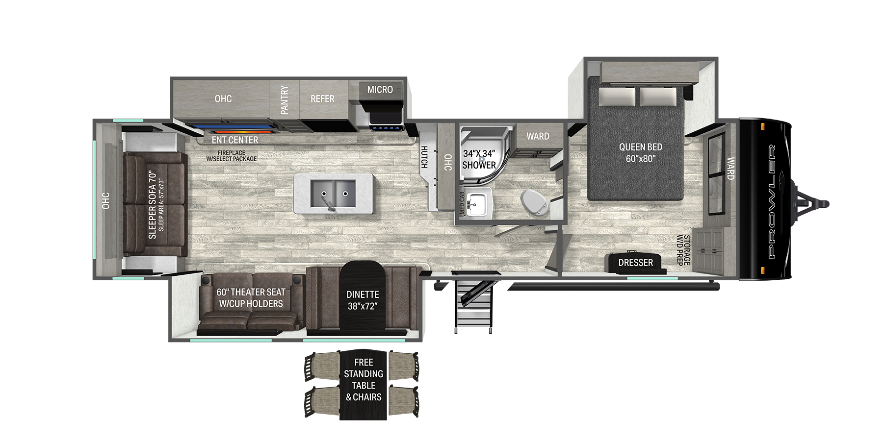 Floorplan diagram for 2026 Heartland Prowler 3301RLT