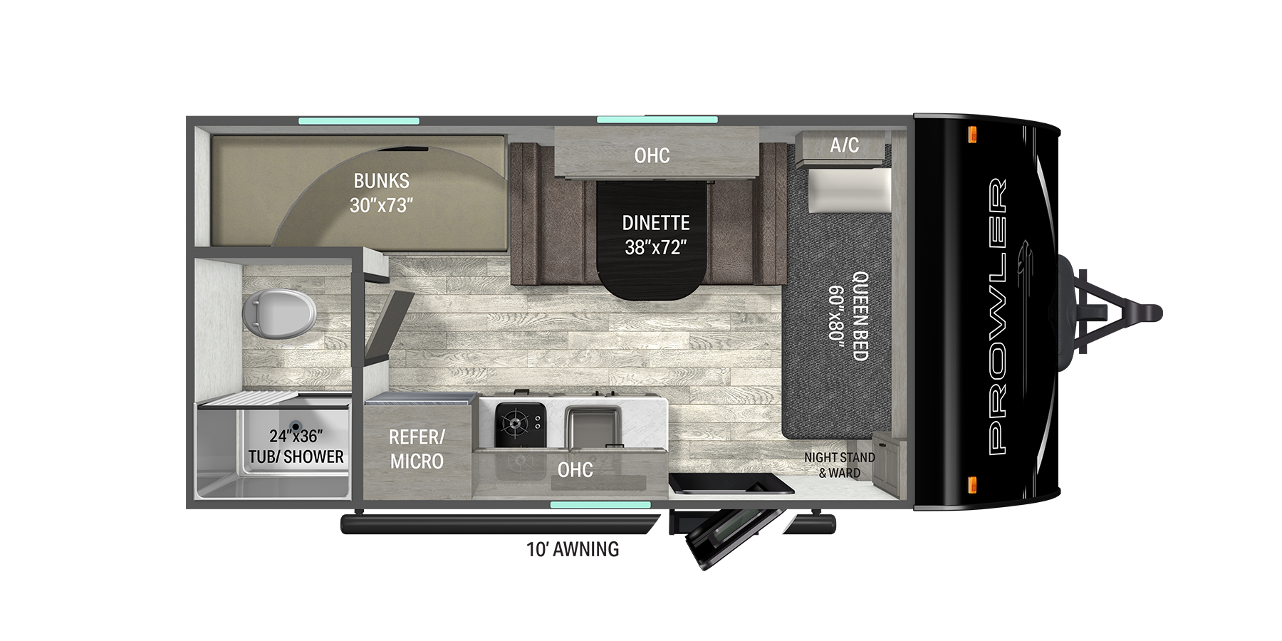 Floorplan diagram for 2027 Heartland Prowler 1700BH