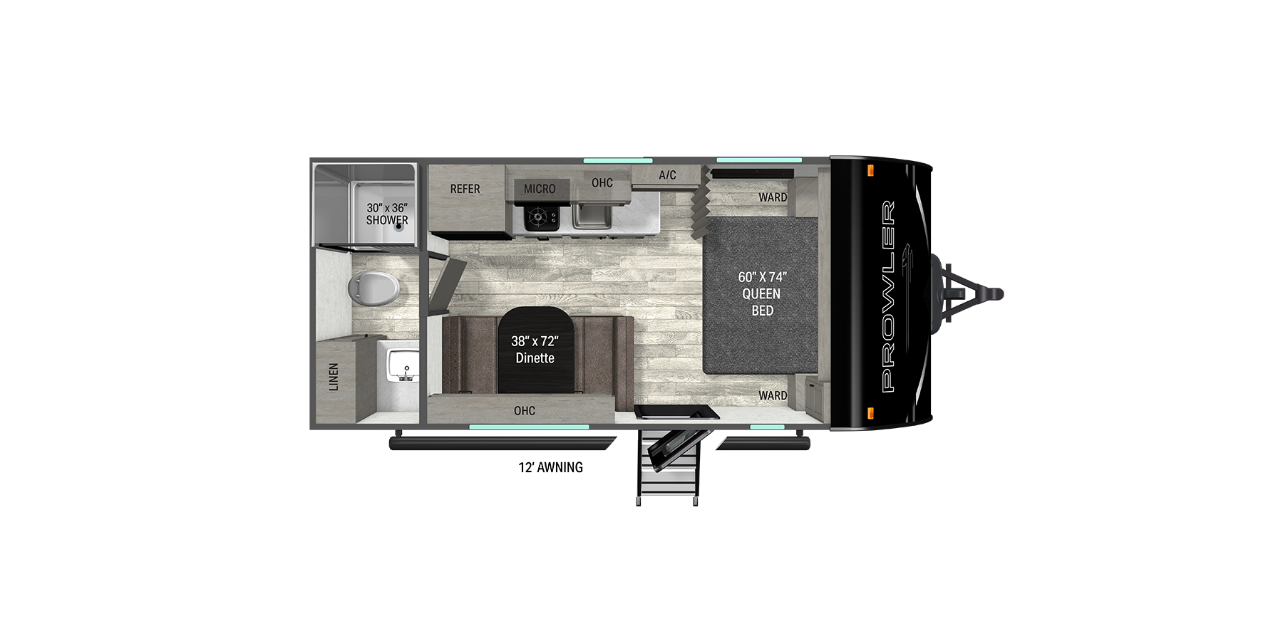 Floorplan diagram for 2027 Heartland Prowler 1800QB