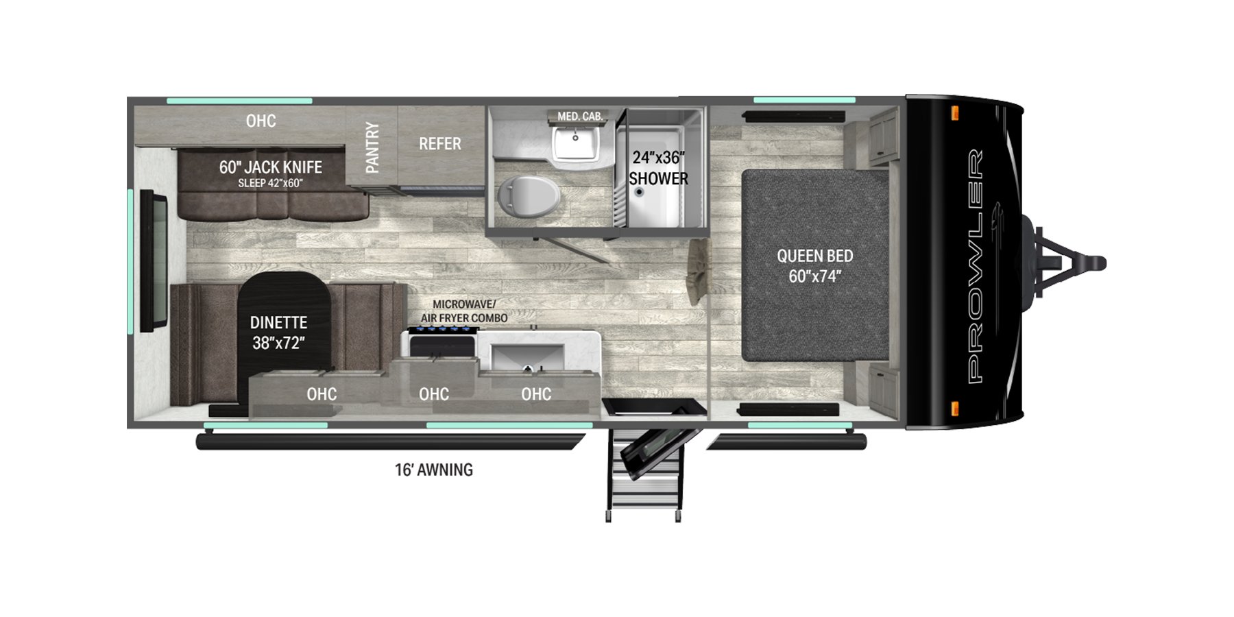 Floorplan diagram for 2027 Heartland Prowler 2100QB