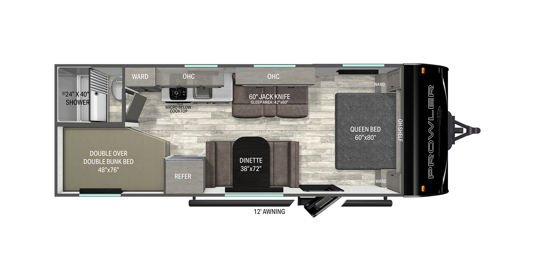 Floorplan diagram for 2027 Heartland Prowler 2500BH