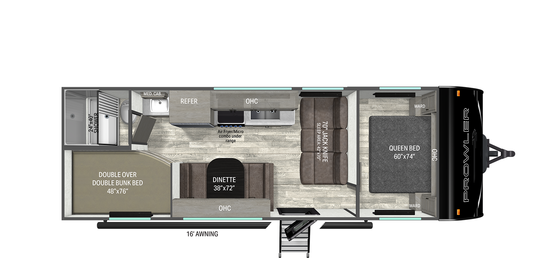 Floorplan diagram for 2027 Heartland Prowler 2600BH