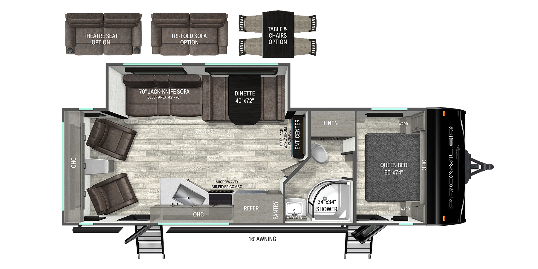 Floorplan diagram for 2027 Heartland Prowler 2601RLS