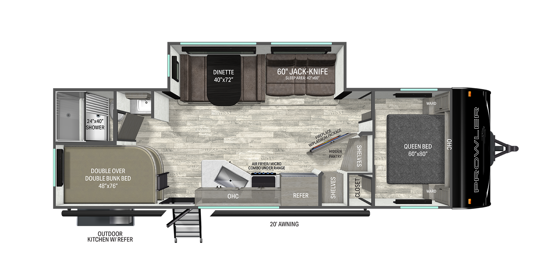 Floorplan diagram for 2027 Heartland Prowler 2702BHS
