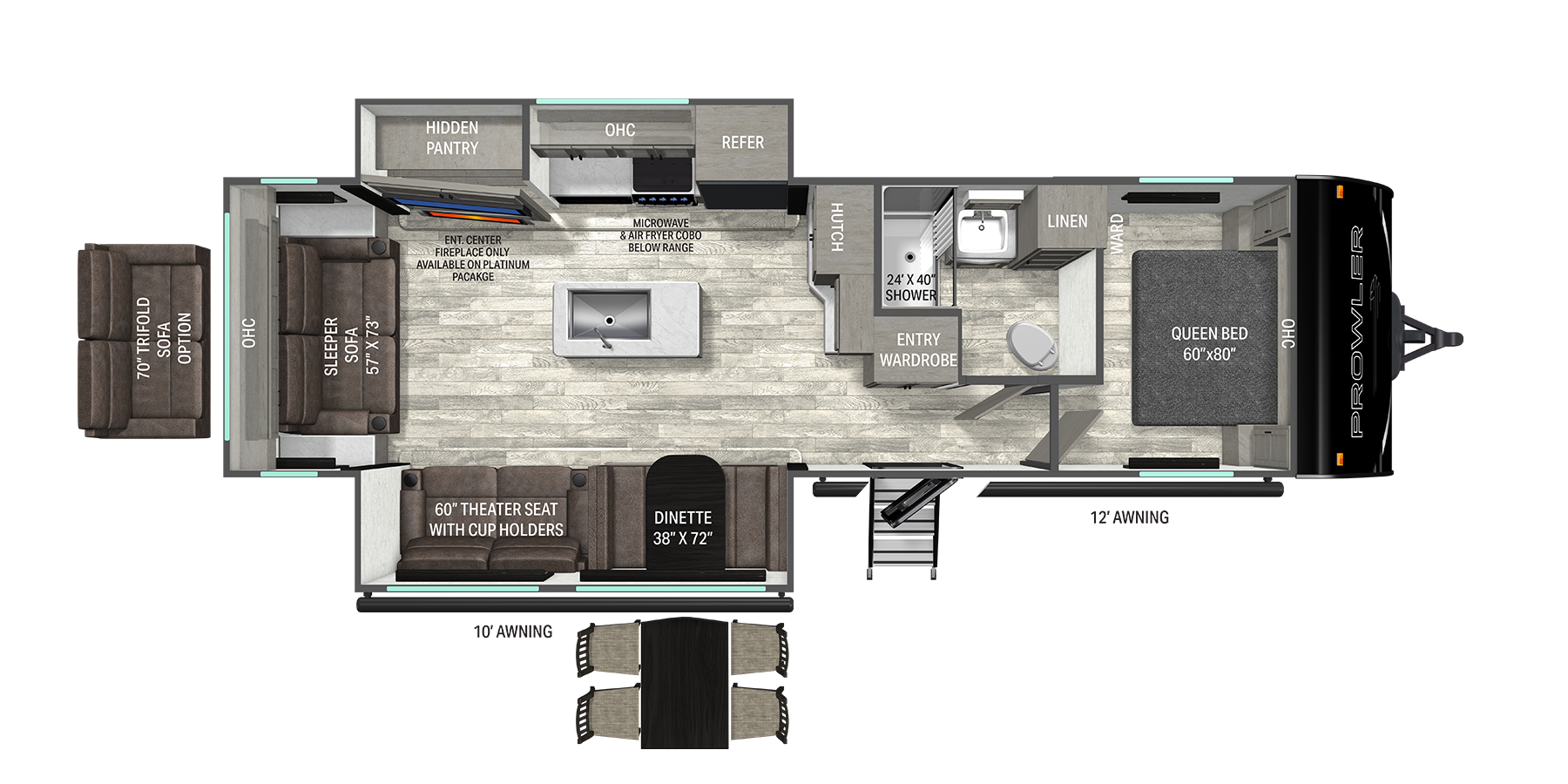 Floorplan diagram for 2027 Heartland Prowler 2801RLD