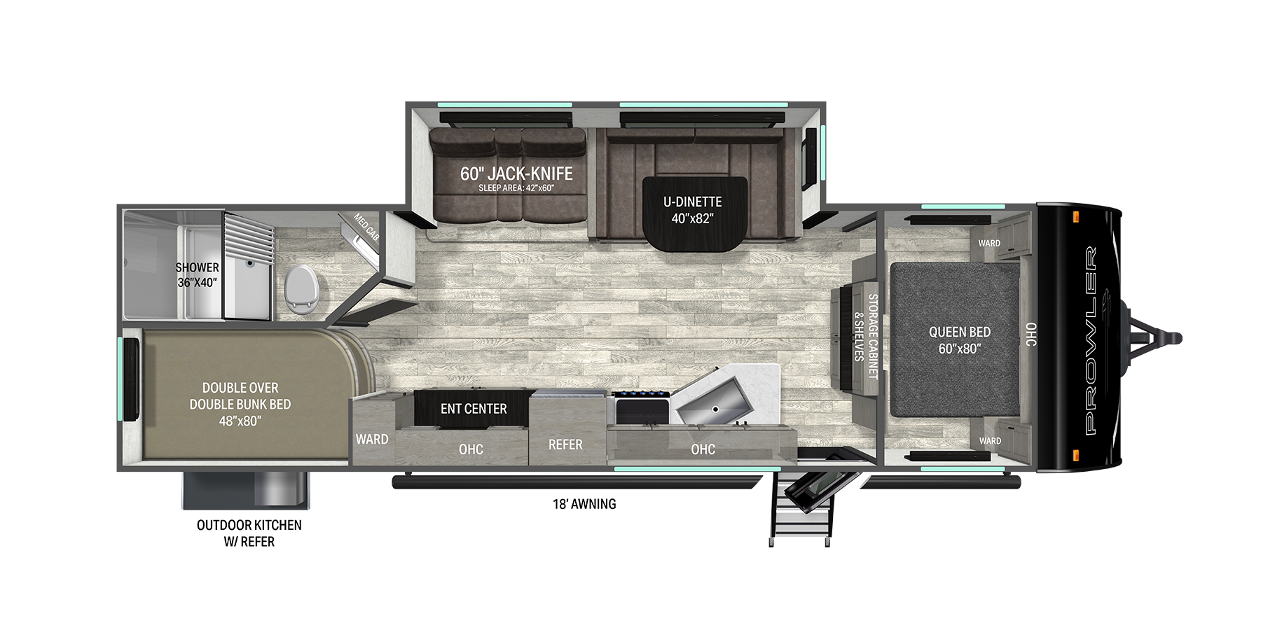 Floorplan diagram for 2027 Heartland Prowler 2802BHS