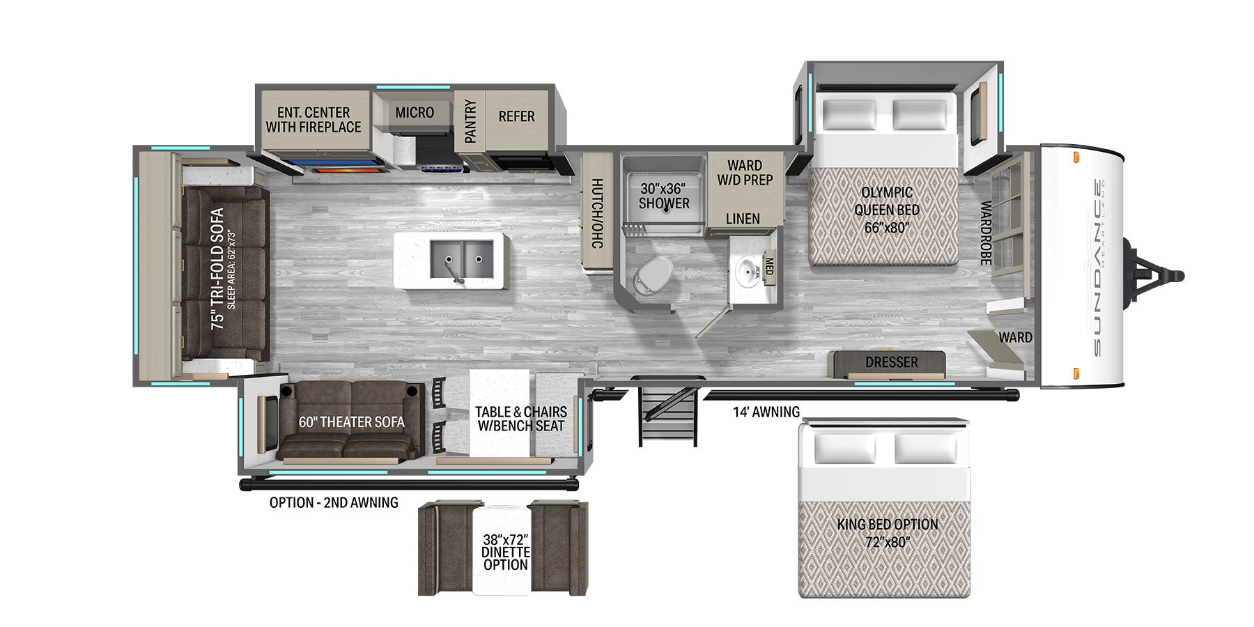 Floorplan diagram for 2027 Heartland Sundance 29RLBS