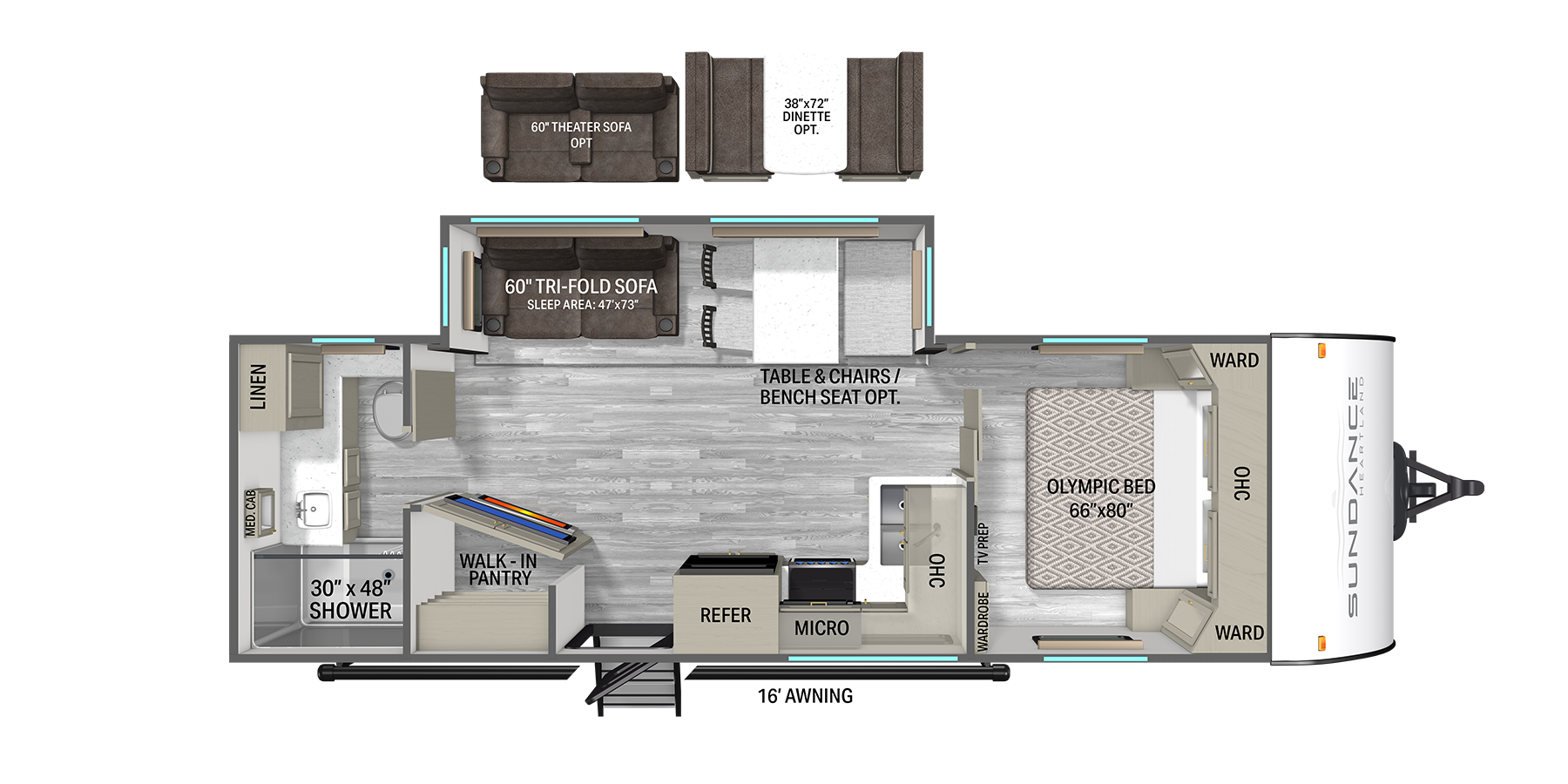 Floorplan diagram for 2026 Heartland Sundance Ultra-Lite 27RBSS