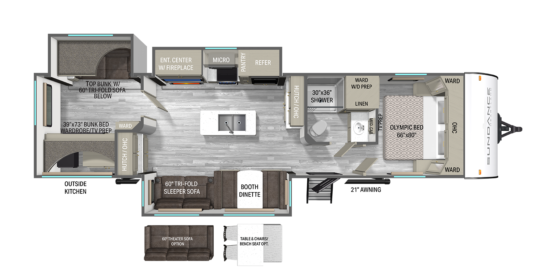 Floorplan diagram for 2026 Heartland Sundance Ultra-Lite 31BROK