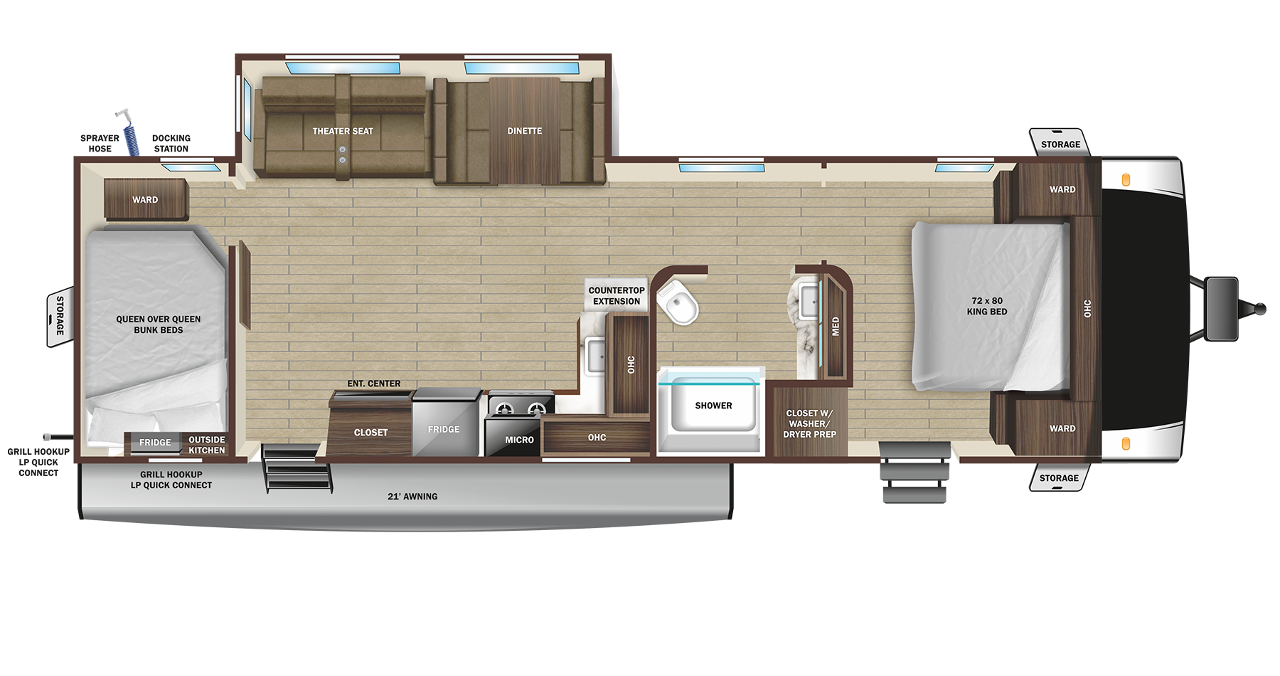 Floorplan diagram for 2024 Open Range Light 296bhs