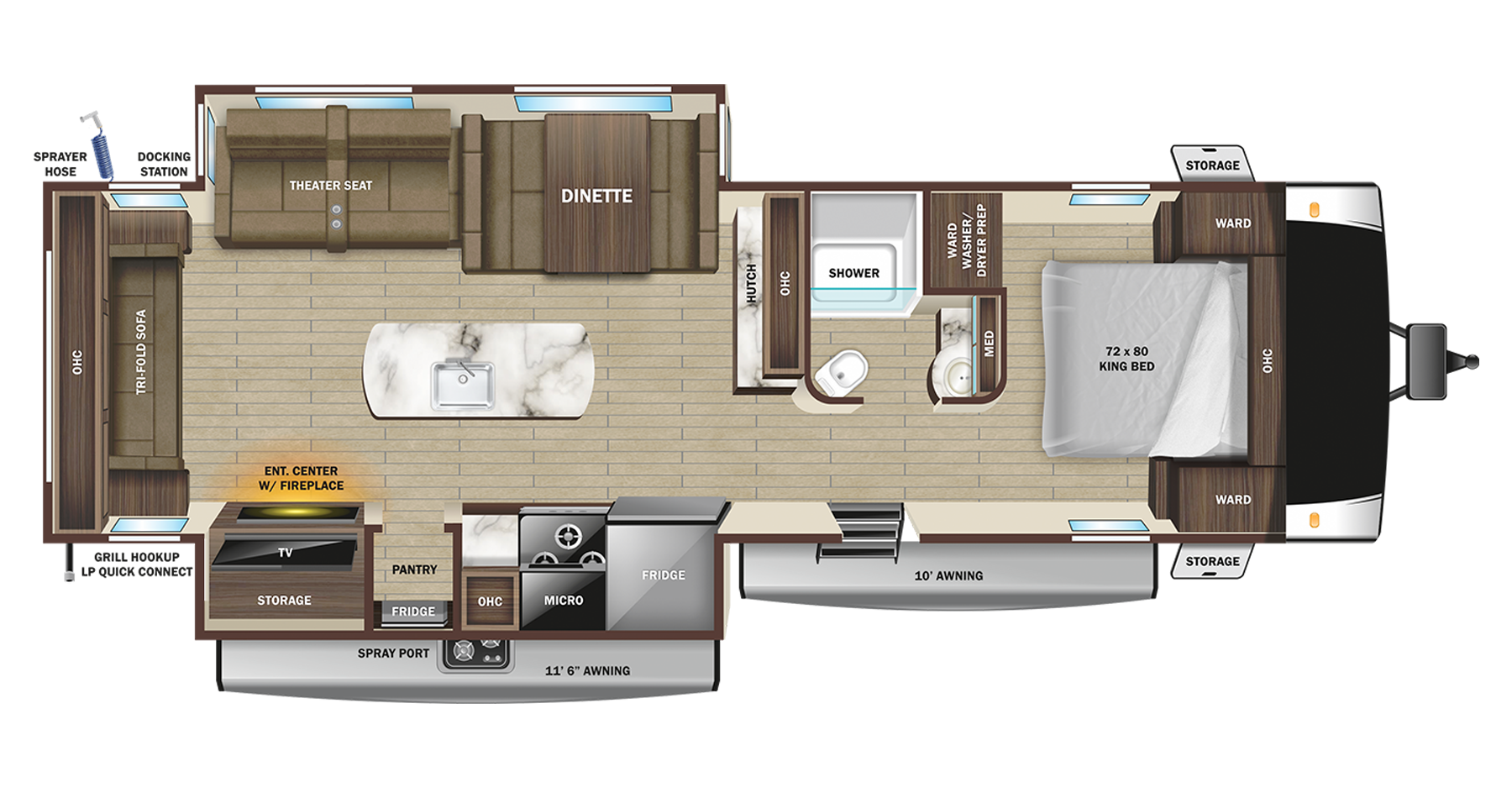 Floorplan diagram for 2023 Open Range Light Travel Trailers 275rls