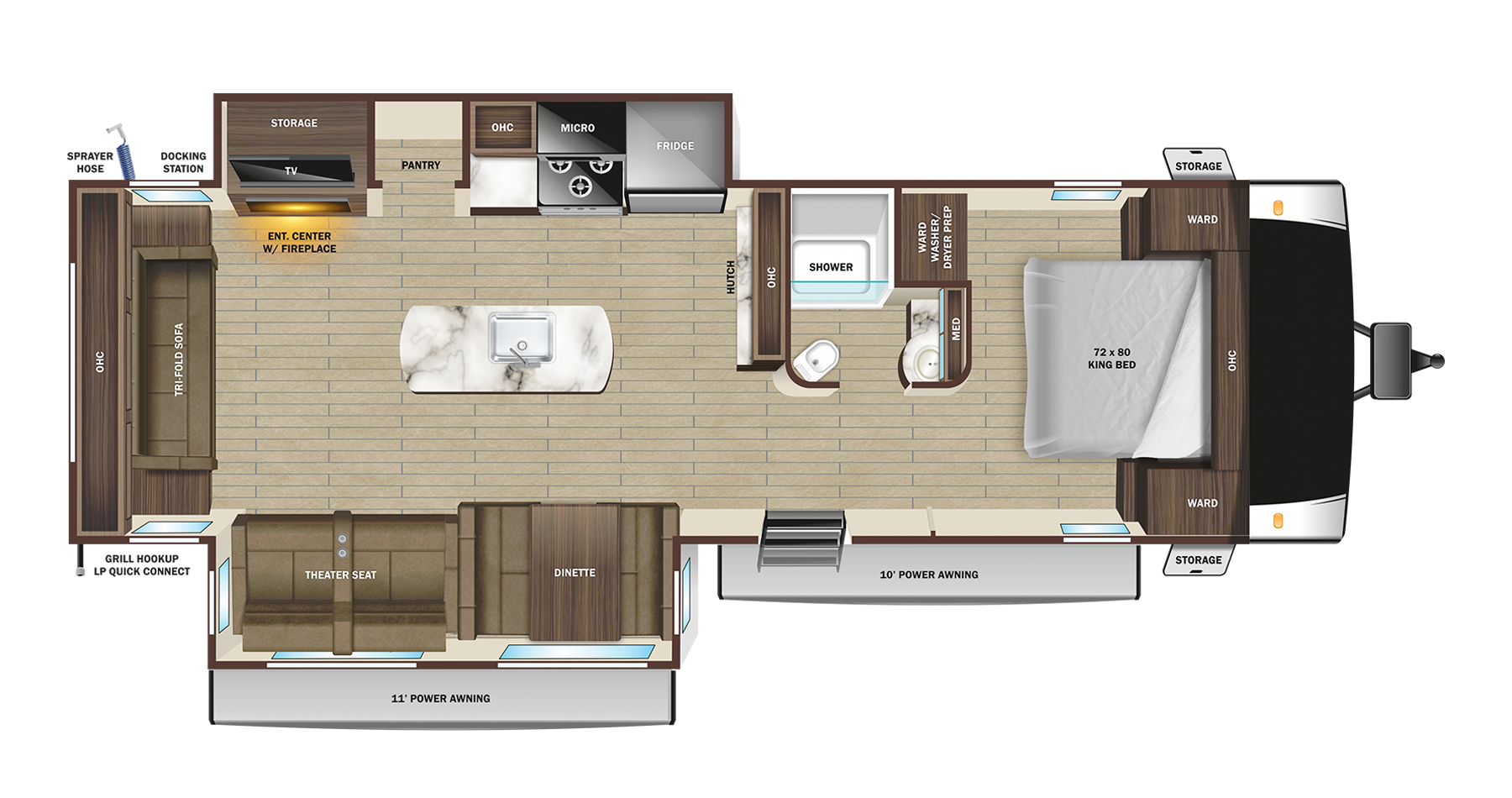 Floorplan diagram for 2023 Open Range Light Travel Trailers 290rls