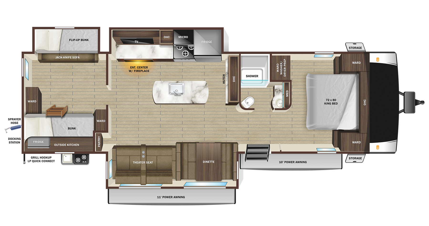 Floorplan diagram for 2023 Open Range Light Travel Trailers 321bhs