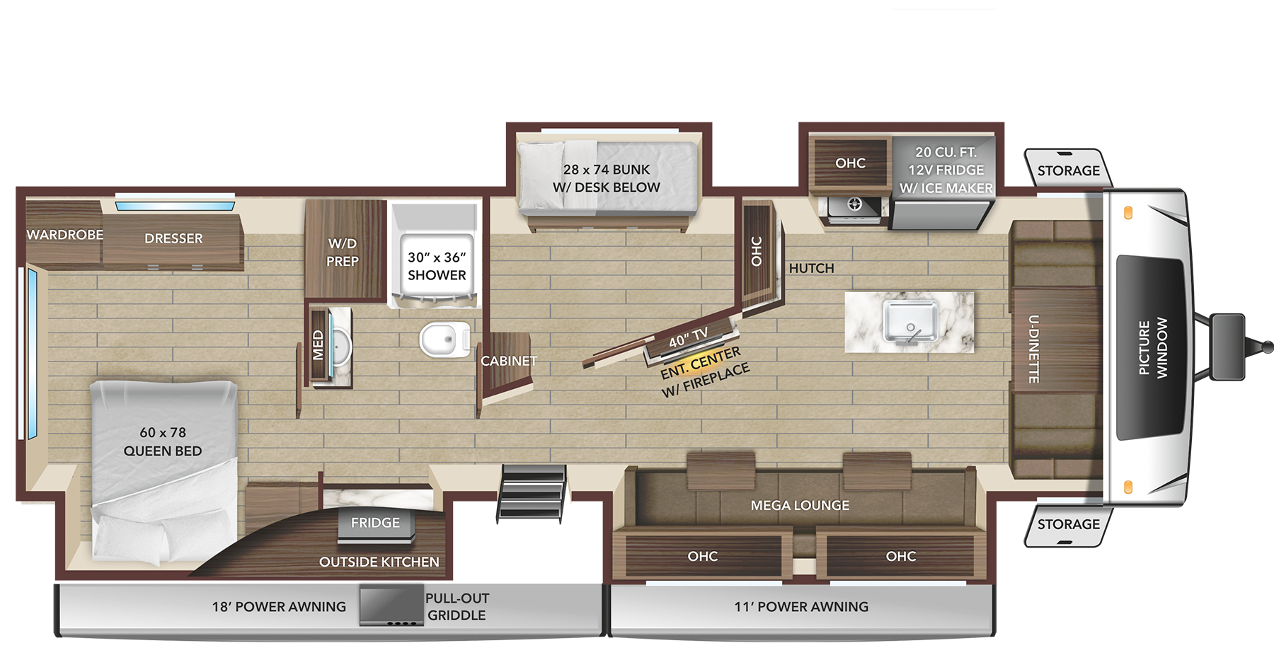 Floorplan diagram for 2025 Open Range Open Range Travel Trailer 335rbs