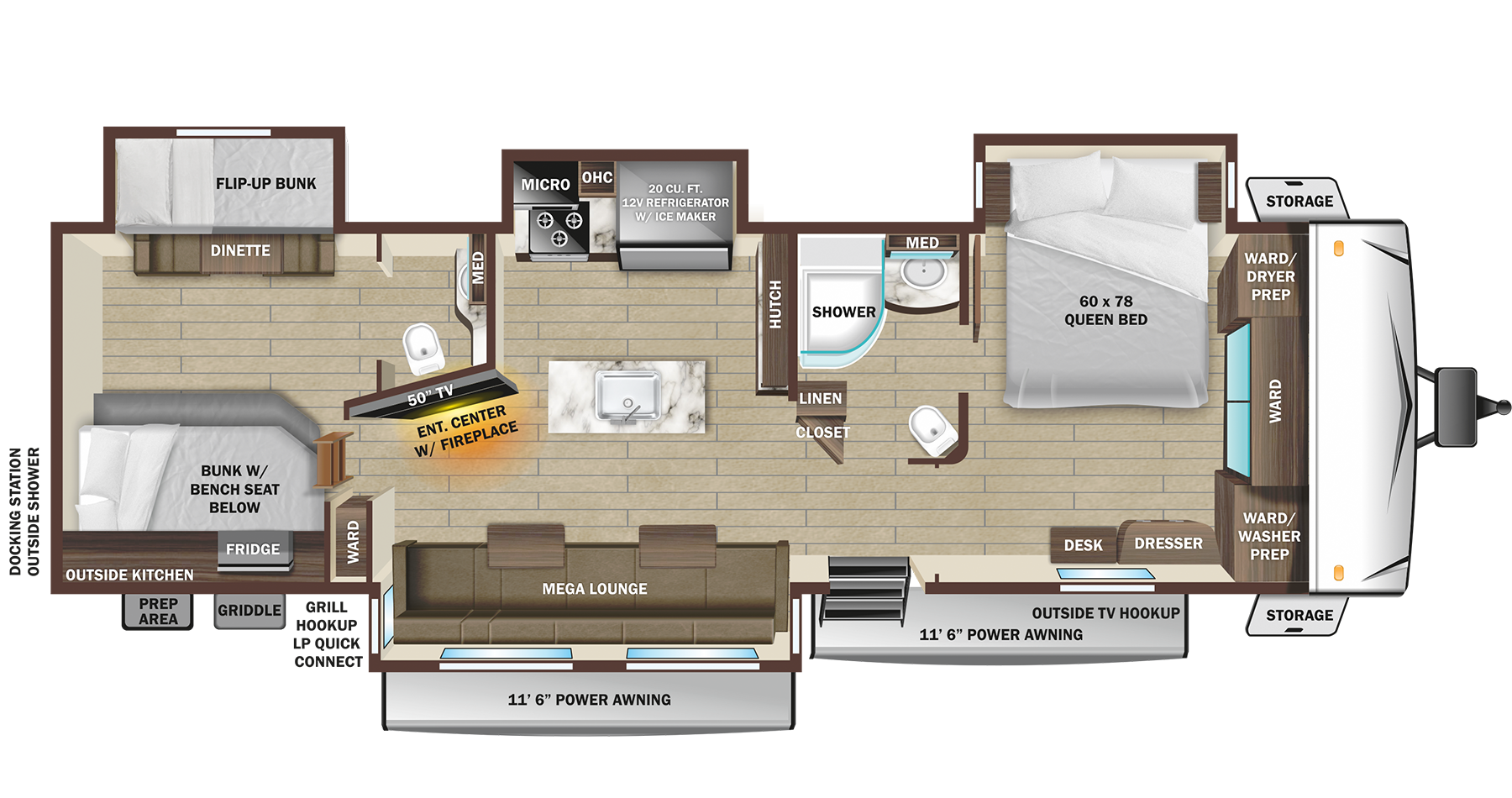 Floorplan diagram for 2025 Open Range Open Range Travel Trailer 338bhs